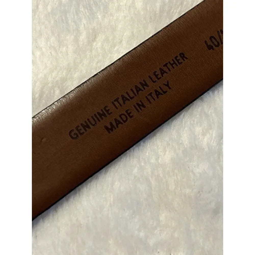 Made in Italy Italian Leather Mens Dress Belt 40/100 Brown Gold Tone Buckle